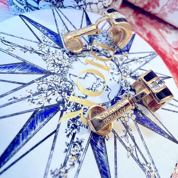 DIOR Gold Plated Black Enamel Clip On Earrings by Christian Dior Authentic - Picture 5 of 6